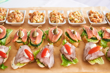 catering services with snacks table in the restaurant at the event party
