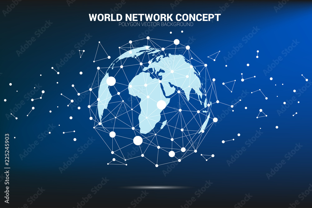 Aufkleber world globe with cloud icon polygon dot connected line. concept of cloud computing network technolog