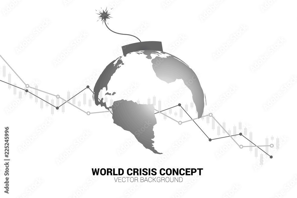 Poster concept of world economic crisis. time bomb with earth planet world map with stock graph.