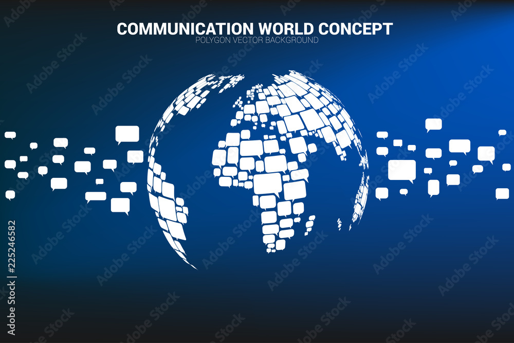 Aufkleber group of speech bubble icon shape to world map . concept of communication network.