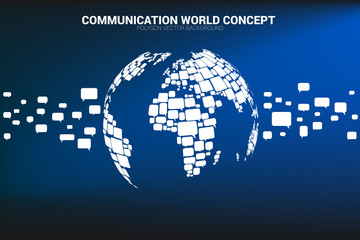 group of speech bubble icon shape to world map . concept of communication network.