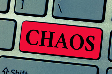 Writing note showing Chaos. Business photo showcasing Complete disorder and great confusion...