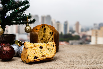Delicious christmas panettone with christmas decoration