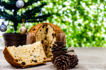 Delicious christmas panettone with christmas decoration