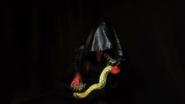 Snake and woman in black hood