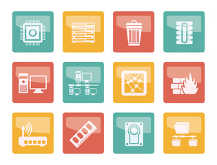 Computer and website icons over colored background - vector icon set