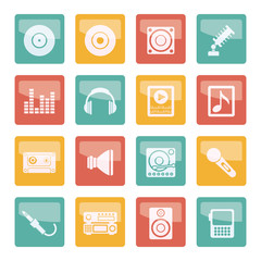 Music and sound icons over colored background -Vector Icon Set