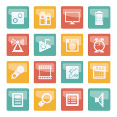 Mobile phone performance, internet and office icons over colored background - vector icon set 