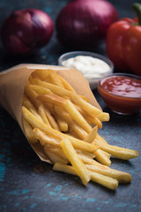 French fries with ketchup and mayonnaise