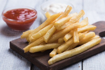 French fries with ketchup and mayonnaise