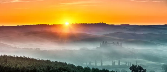 Fotobehang Beautiful Tuscany landscape at sunrise, Italy © sborisov