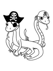 freunde crew team party seeräuber schlange pirat kapitän matrose schiff boot meer verein yacht eidechse echse gecko reptil dino waran comic cartoon süß niedlich klein clipart