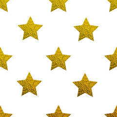 Gold foil star seamless pattern on white background.