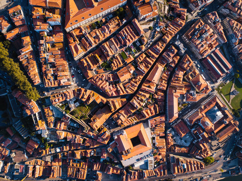 Aerial view of roofs houses Porto old city center, Portugal. © De Visu