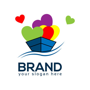 Boat and love logo template, vector icon.