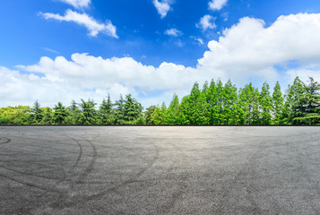 Fototapeta premium Asfaltowy tor wyścigowy i naturalny krajobraz lasu