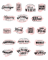 Butchery meat pork and beef sausages lettering