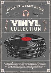 Vinyl records music shop vector retro poster - obrazy, fototapety, plakaty