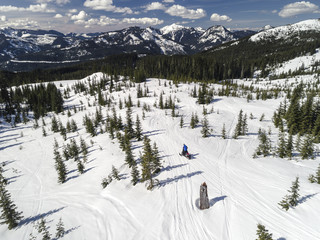 Backcountry Snowmobile Adventure Mountain Range Aerial