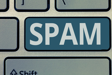 Text sign showing Spam. Conceptual photo Intrusive advertising Inappropriate messages sent on the Internet.