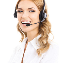 Support phone operator in headset, isolated