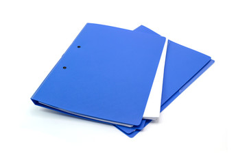 Blue file folder with documents and documents. retention of contracts. isolated white