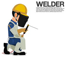 Isolated welder with PPE on transparent background