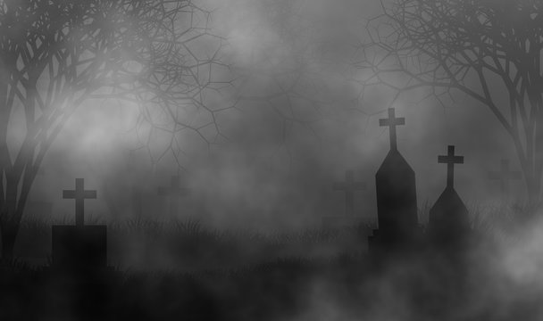 Cemetery in scary night illustration design background
