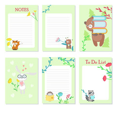 Planner vector template with cute wild animals