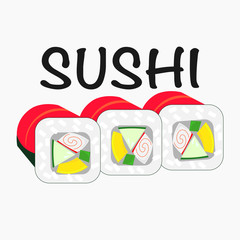 Funny vector sushi icon. Hand drawn vector illustration. Kawaii sushi.