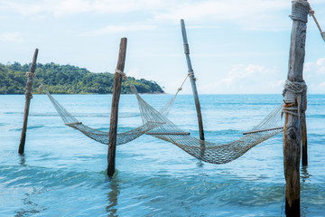 Cot for relaxing at the sea.