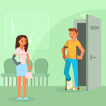 People with broken limbs vector flat illustration