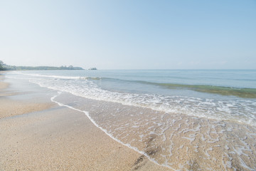 Clear Sea Water, White Sand, Cloudy Blue Sky and Tropical Beach