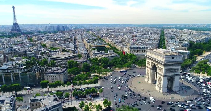 Arch of Triumph Aerial Paris France Summer 2