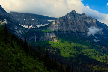 View of the mountains from Logan's Pass in Glacier National Park Montana, USA