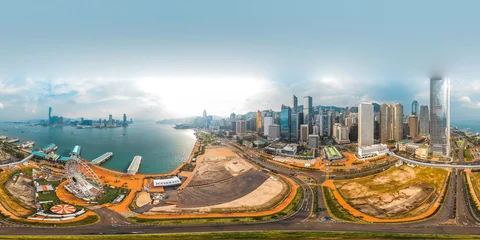 Fotobehang 360 luchtfoto panorama stadsgezicht van Hong Kong, China © YiuCheung