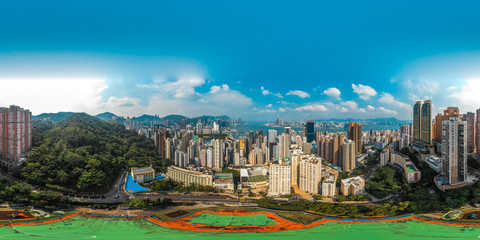 360 Aerial view panorama cityscape of Hong Kong, China 