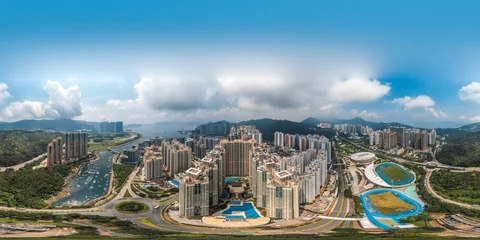 Tuinposter 360 Aerial view panorama cityscape of Hong Kong, China  © YiuCheung