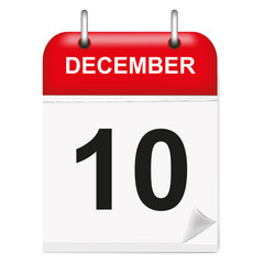 Daily calendar, month of december,day,10th,tenth,10.