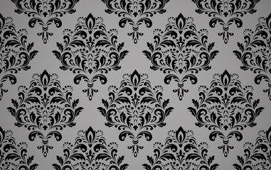 Wallpaper in the style of Baroque. Seamless vector background. Black and grey floral ornament. Graphic pattern for fabric, wallpaper, packaging. Ornate Damask flower ornament