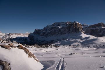 touring ski tracks in snow