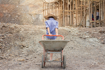 Poor children working at construction site against children labour,  World Day Against Child Labour...