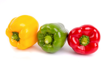 Yellow, Red, and Green pepper isolated on white background