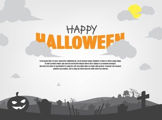 Monochrome Halloween Background. Eerie Shilouette Scenery Illustrations. Papercut Style Vector.