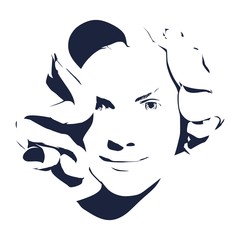 Face front view. Elegant silhouette of a female head. Retro hairstyle