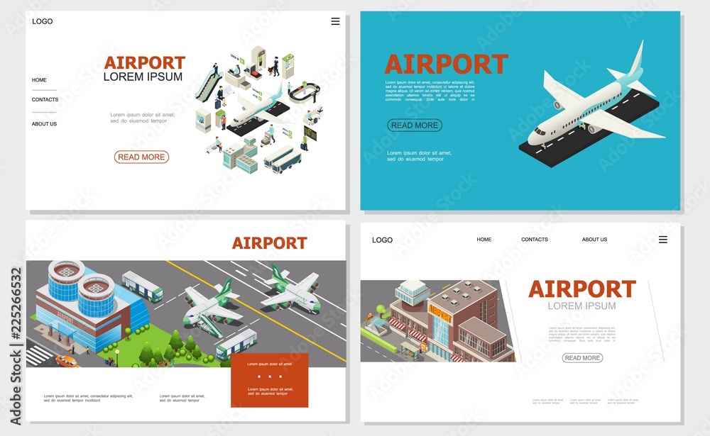 Sticker isometric airport websites collection