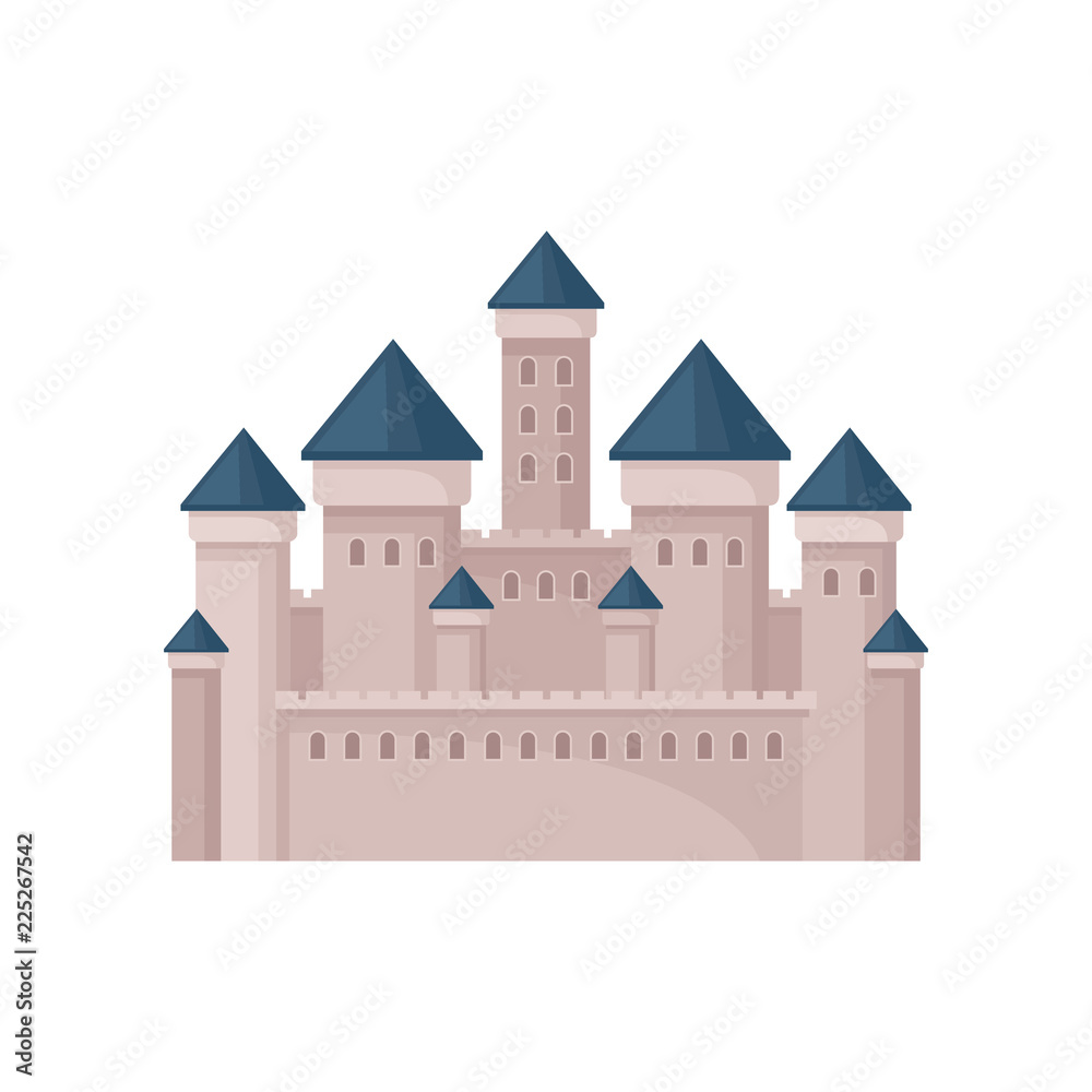 Canvas Prints royal fortress with towers and conical roofs. large medieval castle. flat vector for postcard, mobil