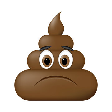 Shit icon, sad face, poop emoticon isolated on white background.