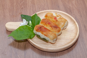tao sor cake or moon cake in Phuket Thailand on wooden plate
