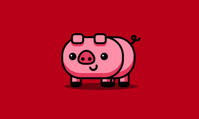 Cute Pig Illustration in Flat Line Art Style Design